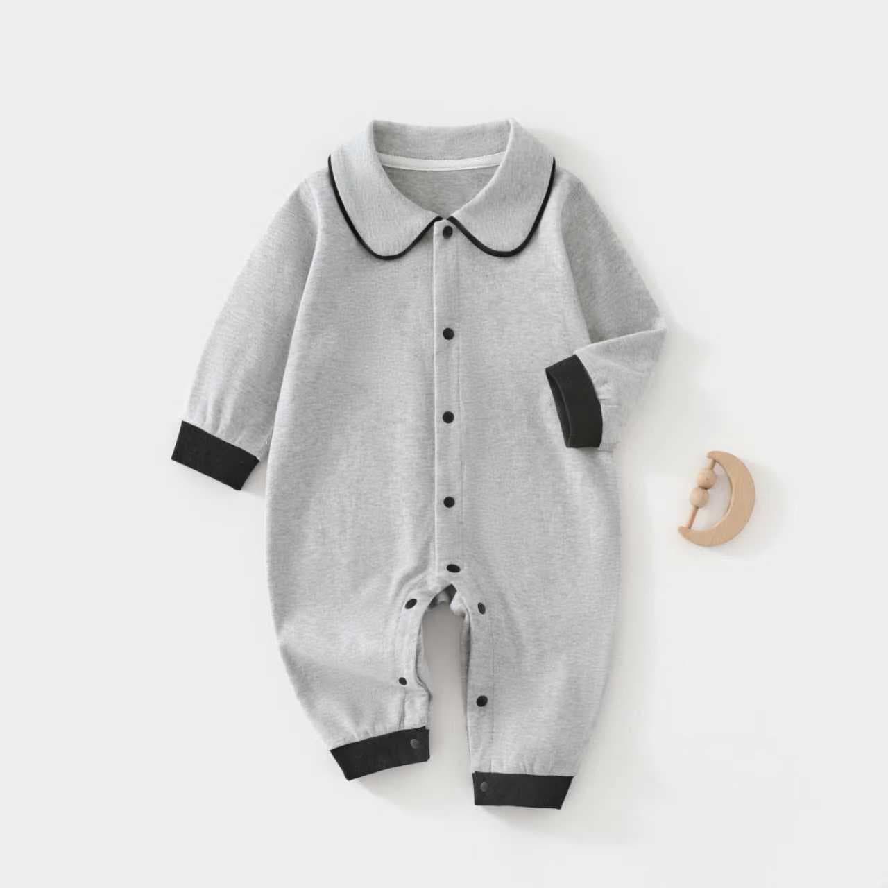 Baby Jumpsuit for Boys and Girls, Newborn Solid Color Autumn and Winter Pure Cotton Romper with Collar, Infant Clothing, Crawling Suit