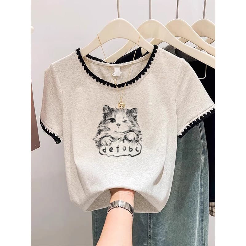 2026 Summer New Exquisite Stylish Short-Sleeve T-Shirt for Women Korean Design Unique Niche Patchwork Lace Top