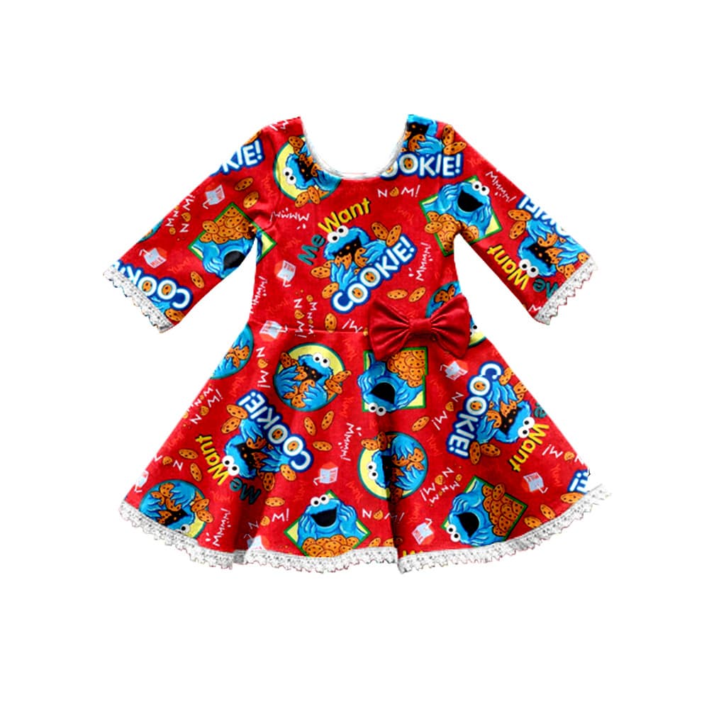 Cross-border wholesale custom autumn girl's princess-style printed dress with bow decoration