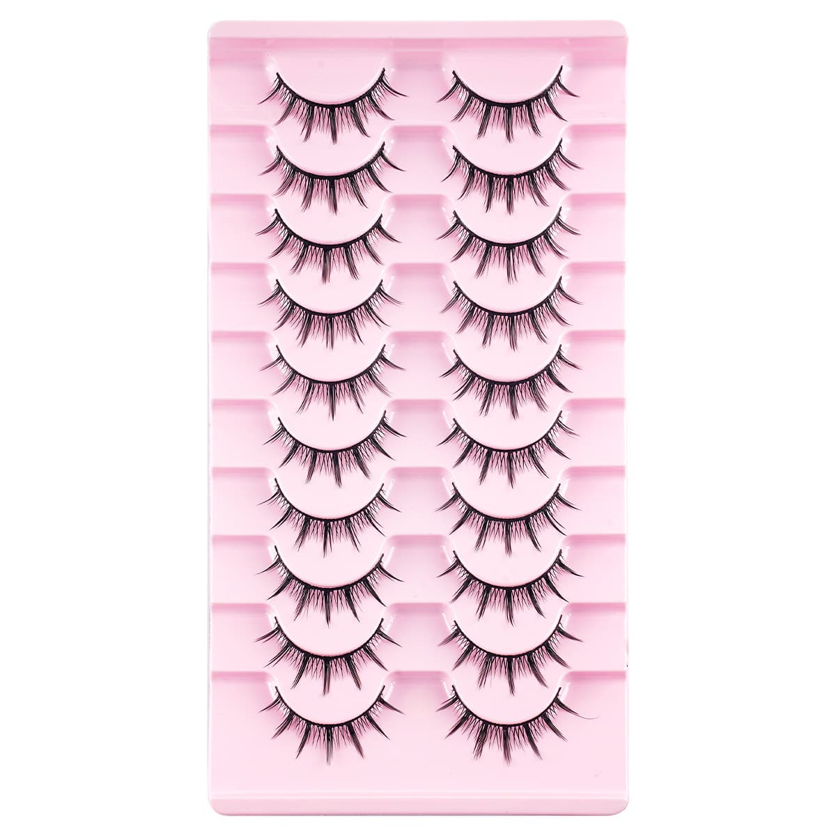 10-Pair Natural Volume False Lashes, European & American Barbie Little Demon Comic Eye Lashes, Cross-Border Black Hard Band, Eye-Tail Style