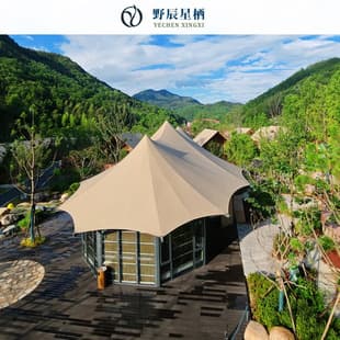 Large Outdoor Double-Peak Camping Tent Scenic Area Cultural Tourism Luxury Wild Luxury Tent Hexagonal Hotel Tent