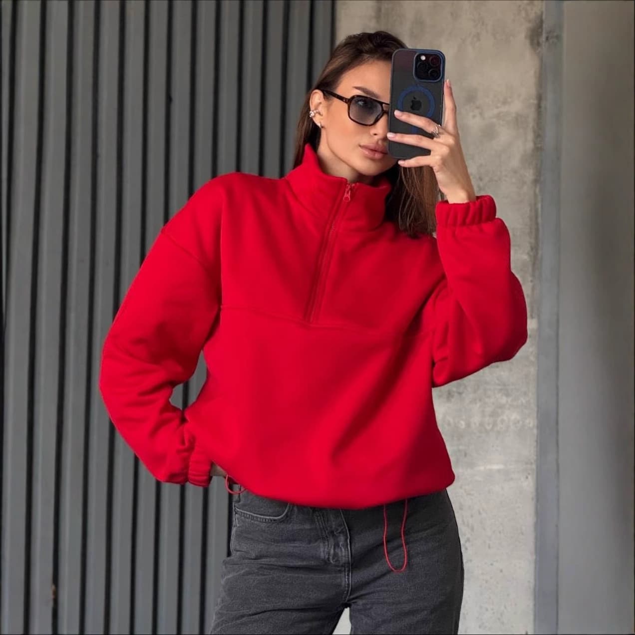 Cross-Border Spring/Autumn Daily Solid New Stand Collar Half-Zip Casual Versatile Loose Long-Sleeve Top Trendy