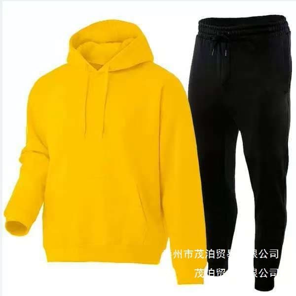 Cross-border AliExpress Fleece-Lined Plain Solid Color Hoodie and Sweatpants Set Winter Pullover Hoodie Sportswear Wholesale
