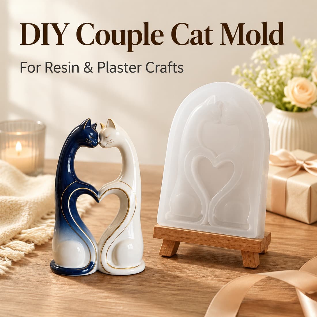 Love Cat Three-dimensional Silicone Mold DIY Couple Ornaments Aromatherapy Resin Hand-Poured Mold