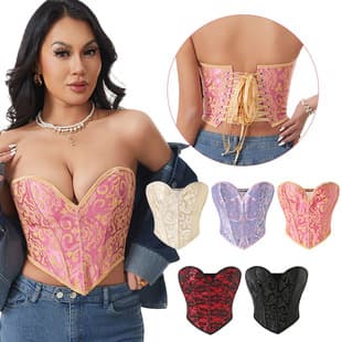 Royal Jacquard Bustier Corset with Back Lace-Up, Waist Trainer, Push-Up, Gathering, European Royal Style Shapewear