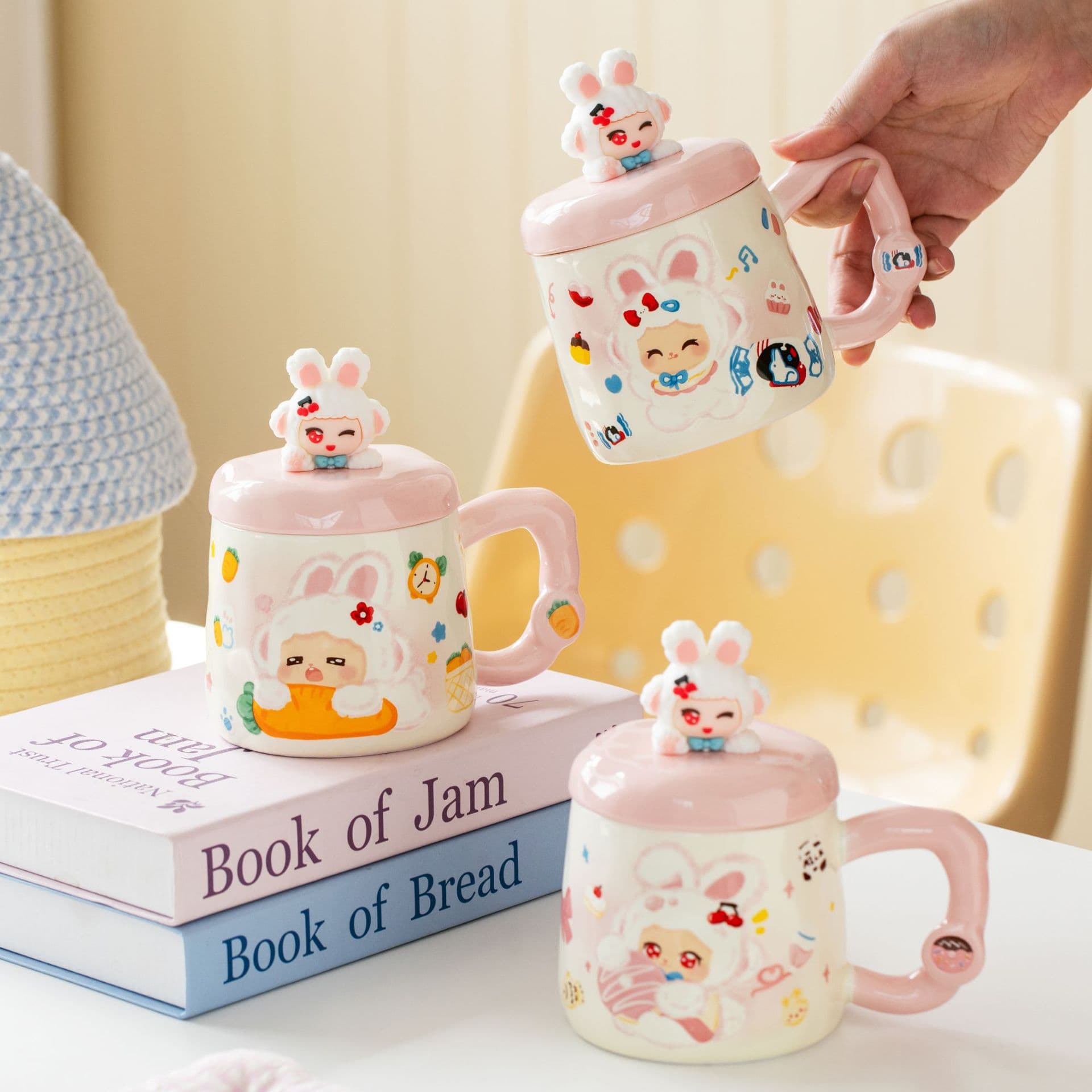 Ceramic Mug High Appearance Cute Rabbit Cartoon Mug with Lid Gift Coffee Cup Ins Couple Breakfast Water Cup