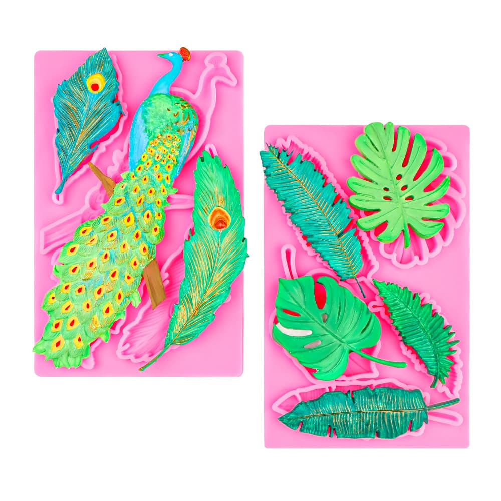 Fondant Chocolate Peacock Feather Fern Leaf Mold DIY Handmade Soap Diffuser Plaster Mold Cake Decoration Mold