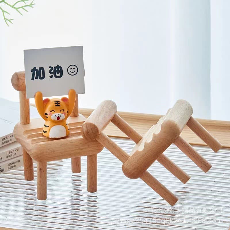 Solid wood phone stand, cute small chair ornament, small stool, tablet lazy wooden creative base