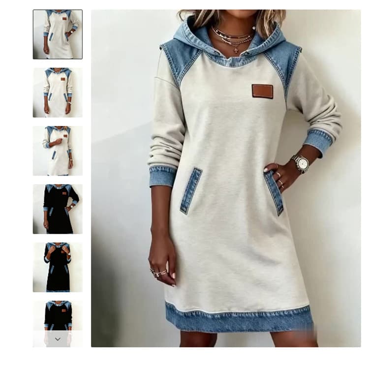 2025 Autumn/Winter New European and American Amazon Cross-border Women's Dress with Color-blocking, Fashionable, Sexy, Waist-cinching Long Sleeves