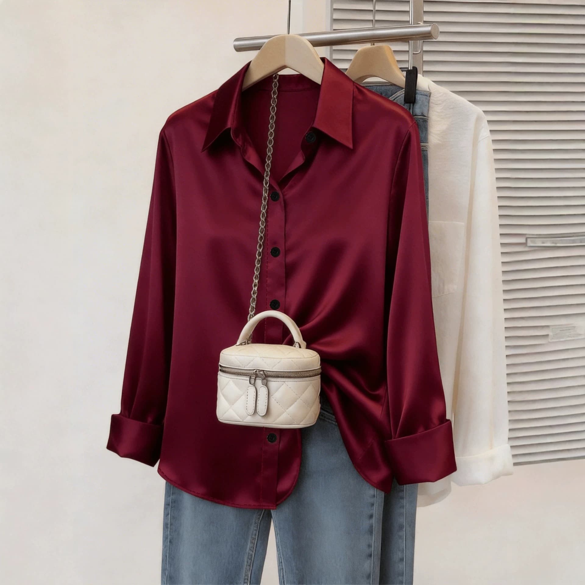 Amazon's best-selling plus-size satin women's shirt, a simple and stylish business long-sleeved shirt, elegant and sophisticated.