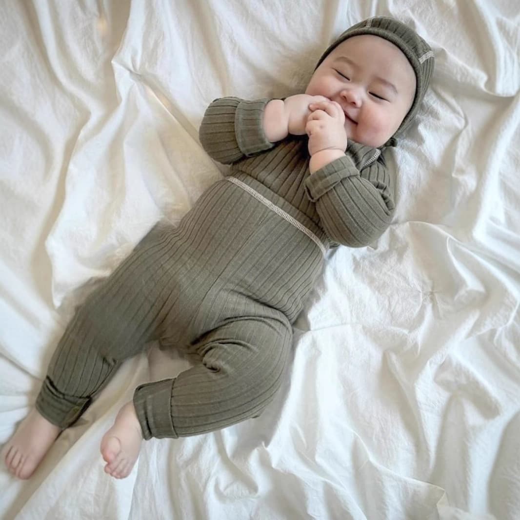 Autumn Baby Boy Girl Cotton Ribbed Long Sleeve Romper Bodysuit with Leggings Set
