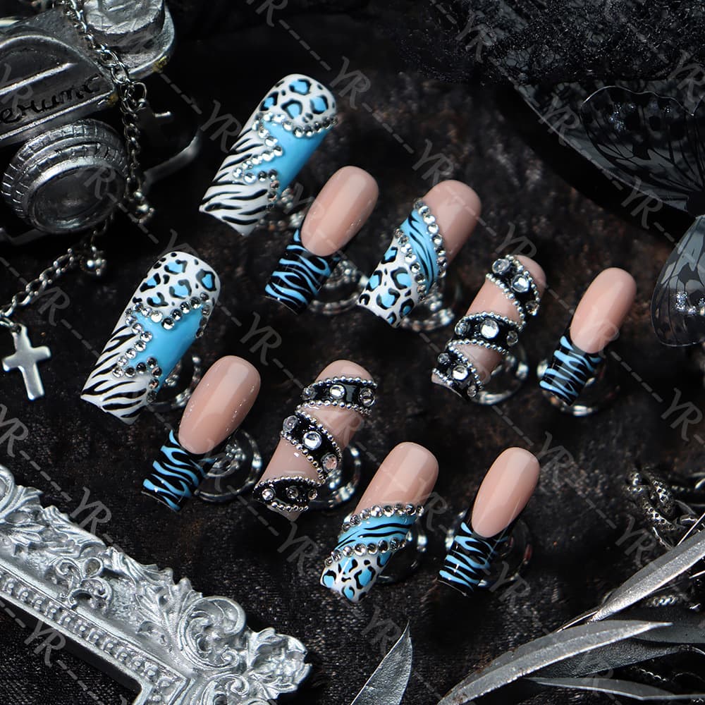 Hot-Selling Sultry Leopard Print Press-On Nails with Rhinestone Stars French Press-On Nails Handmade Premium Wholesale Cross-Border