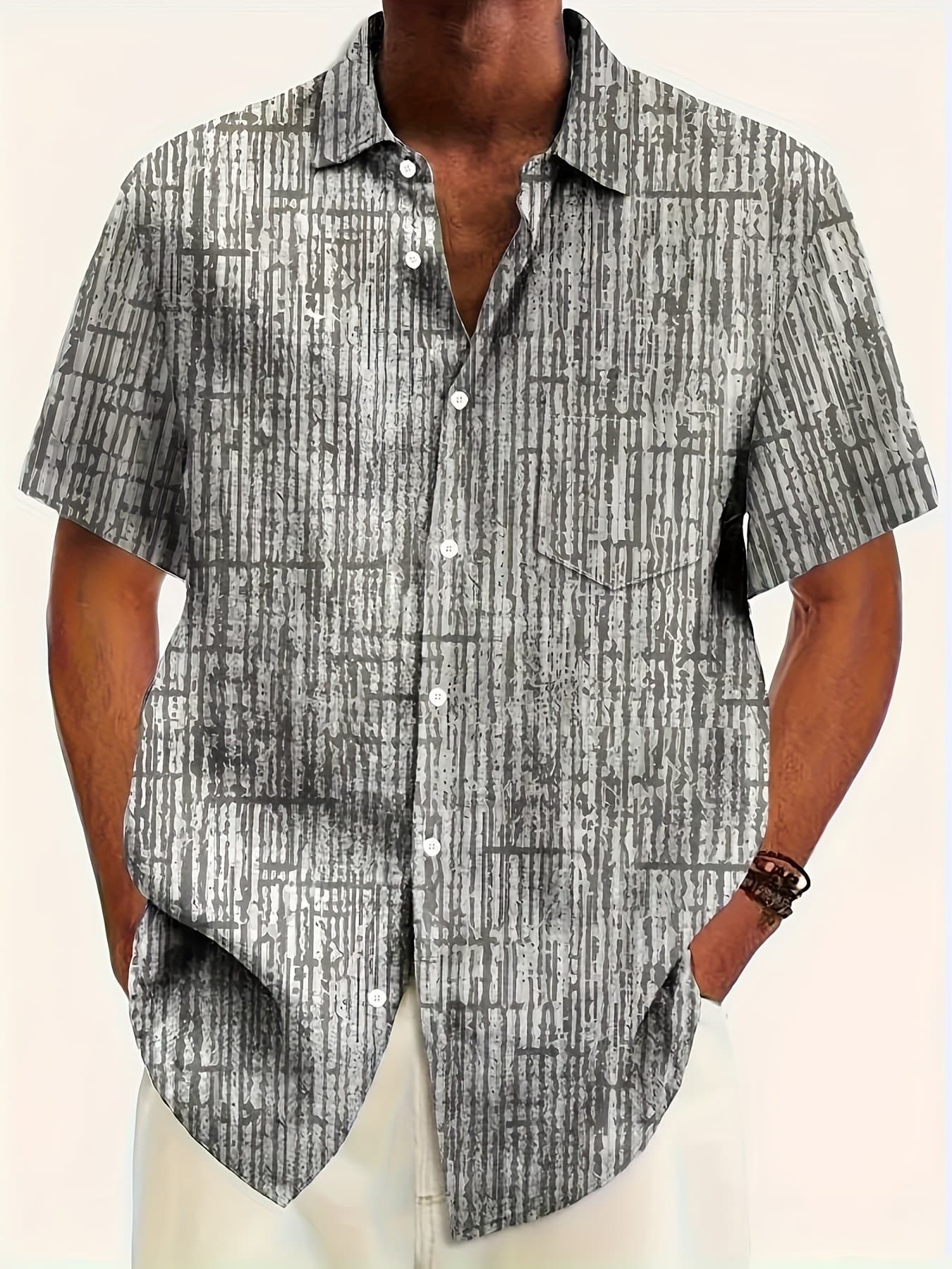 2025 New Cross-border Drop Shipping Breathable Polyester Fiber Summer Casual Shirt 1 Piece Men's Cross-border