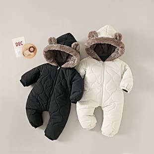 Baby Toddler Down Cotton Coat with Ear Design, Fleece-Lined Thick Romper for Newborns