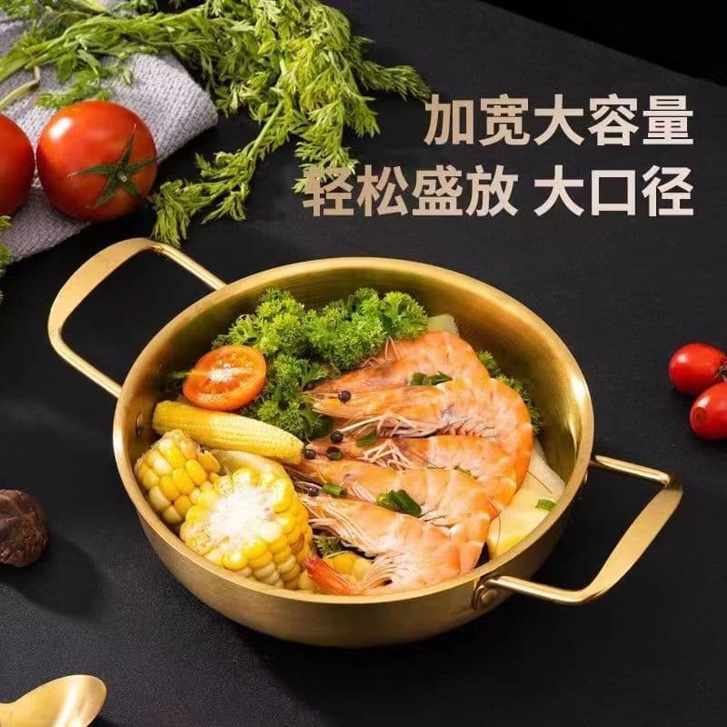 Viral Seafood Gold Pot Stainless Steel Korean Pot Double-handled Soup Viral Instant Noodle Gold Thickened Durable Reinforced Small Dry Pot