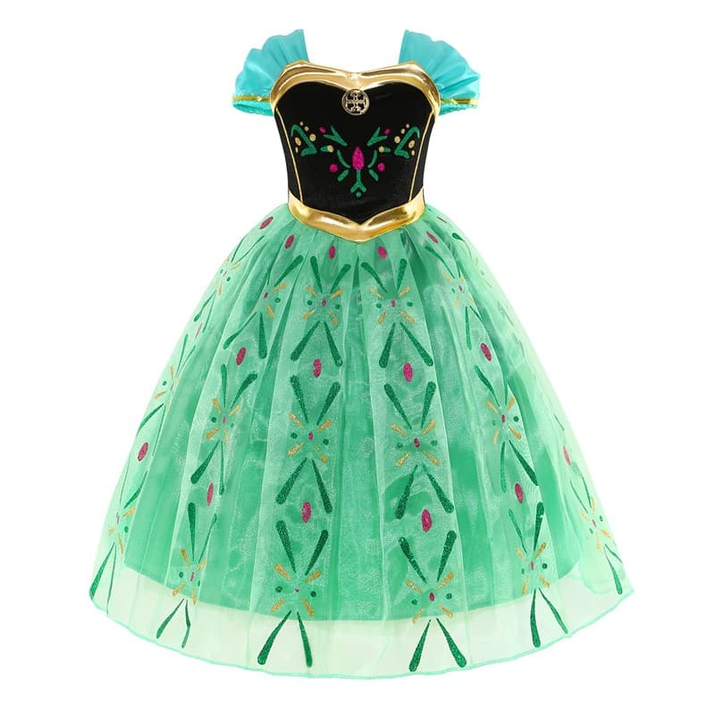 2025 Frozen Princess Dress for Girls, Anna's Mesh Skirt, Children's Performance Costume, Christmas Floral Print Dress