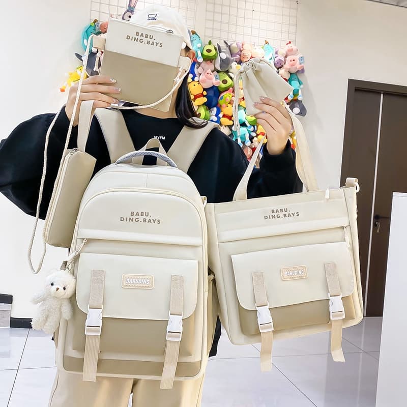Elementary school students' schoolbags for third to sixth grade lightweight large-capacity junior high school students' backpacks girls' five-piece handbag set