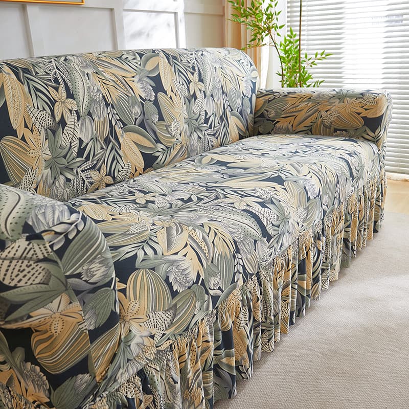 Simple Milk Silk Skirt Style Sofa Cover, Living Room Sofa Slipcover, Cat Scratch Proof Cover, Elastic Dust-Proof Protective Cover