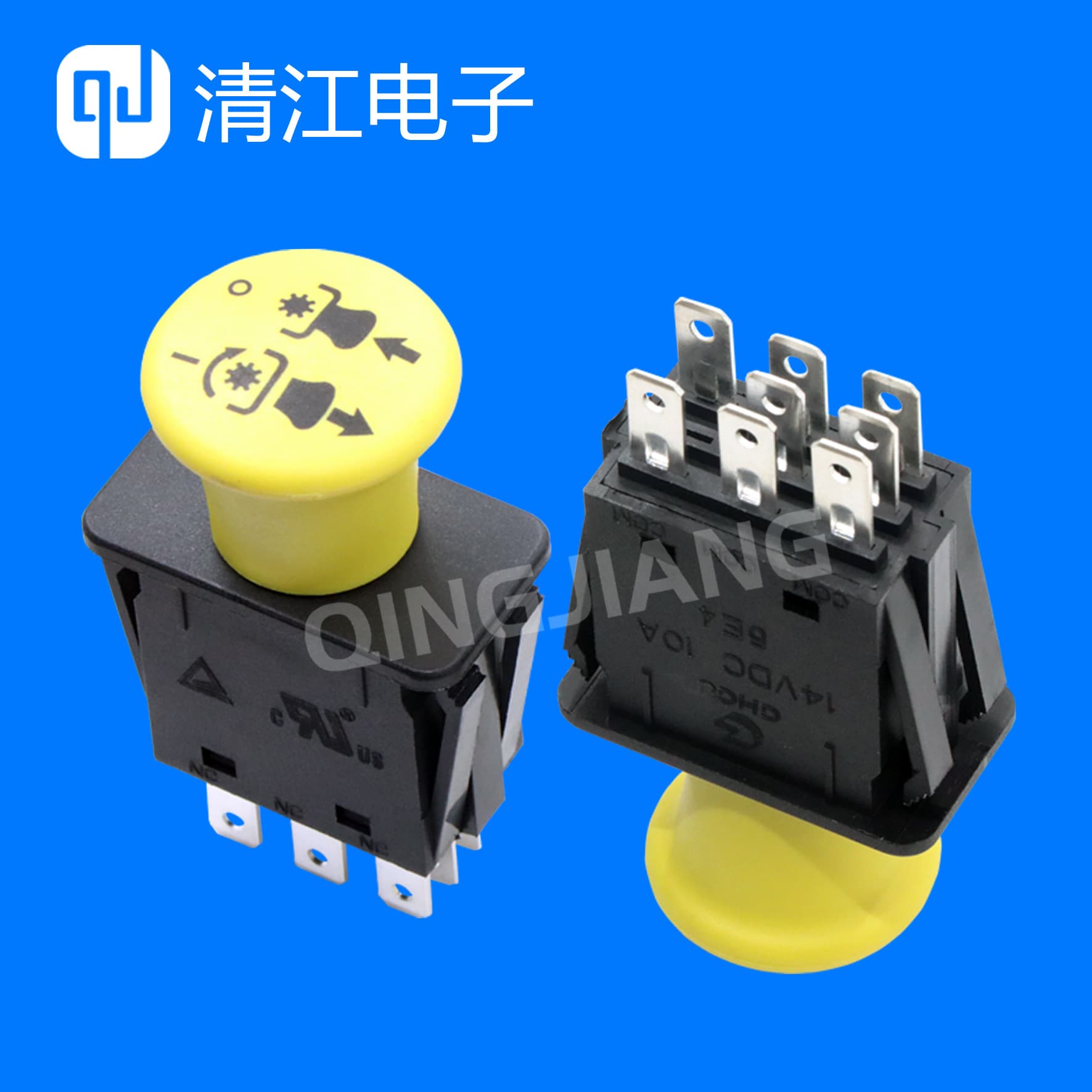 Mushroom Head Yellow Emergency Stop Button Switch Industrial Lawn Mower 8-Pin Engine Switch