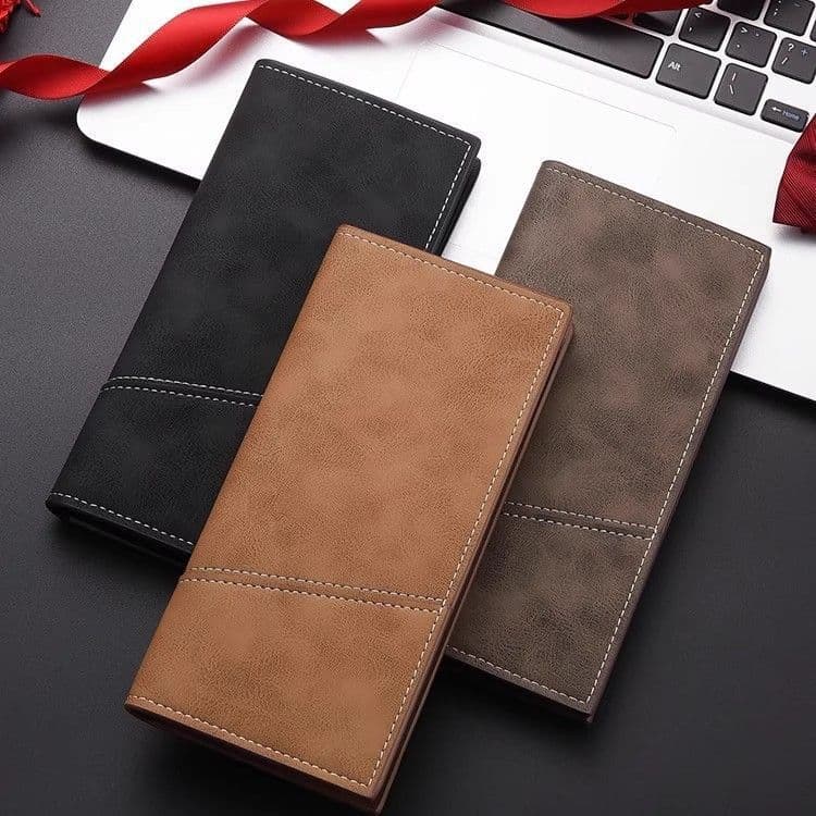 Men's Long Wallet Vintage Ultra-Thin Multi-Card Slot Zipper Wallet Soft PU Leather Business Slim