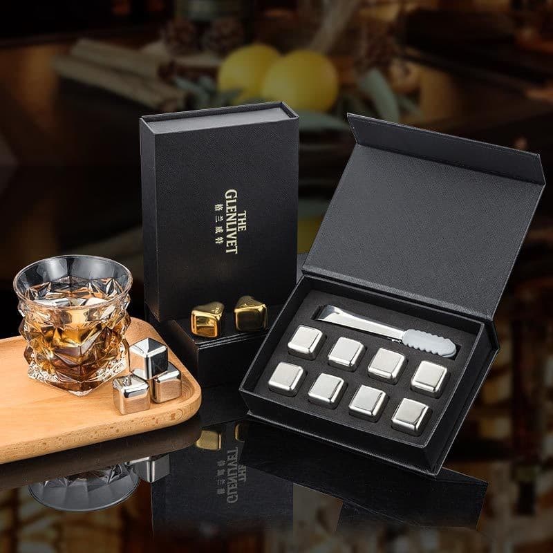 Whisky Stones Set with Amazon Stainless Steel Ice Cubes Gift Box, EVA Insert, Metal Ice Pellets, Drop Shipping Available