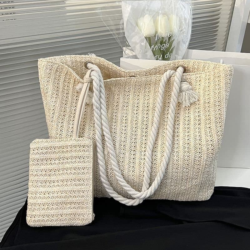 Straw Bag Women's New Style Simple Fashion Large Capacity Shoulder Bag Tote Beach Bag
