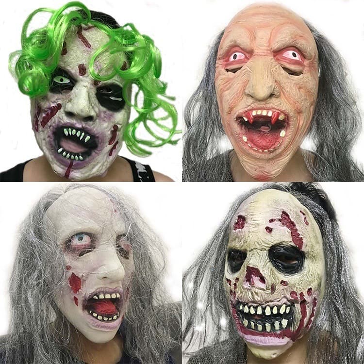 Halloween Horror Mask with Hair, Zombie Mask, Monster Party Costume Performance