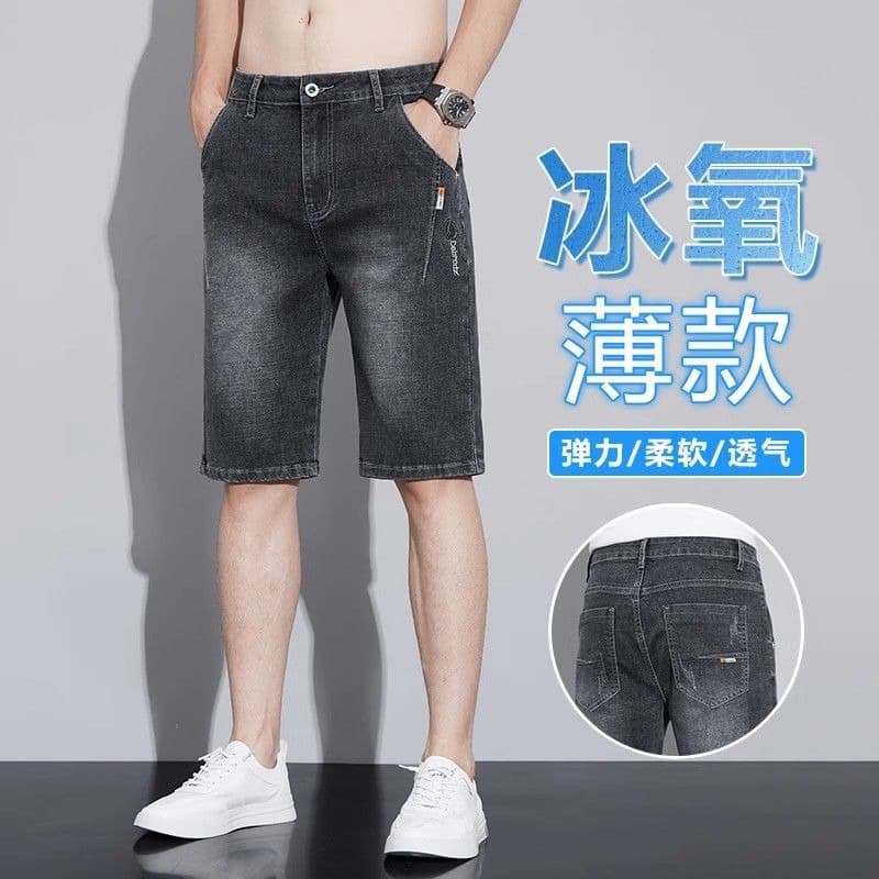 2026 Summer Lightweight Stretch Straight Leg 5-Inch Shorts Men's Casual Fashion Mid-Length Shorts Black Denim