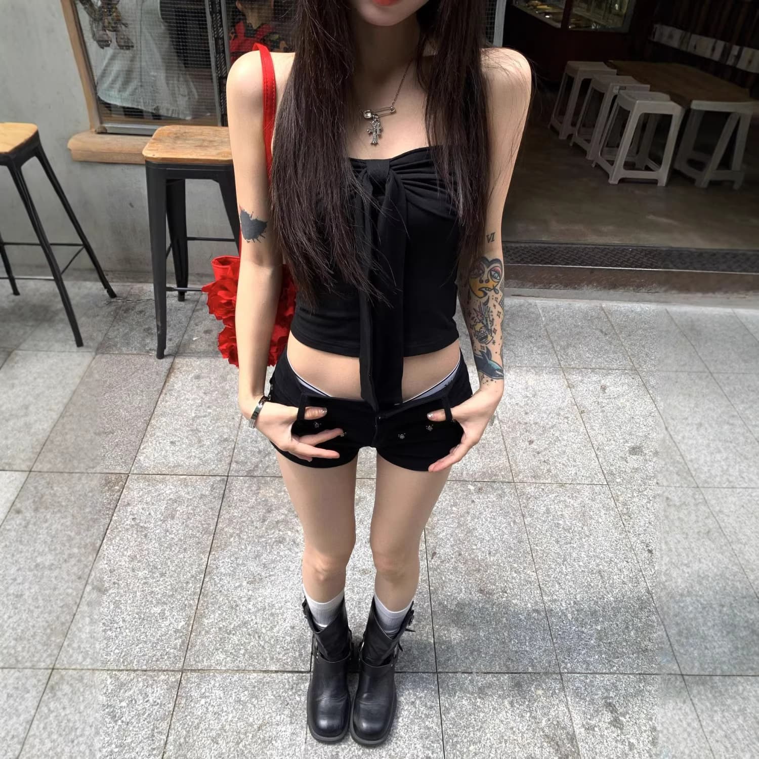 [1×1 Ice Silk Rib] Bow tie strapless vest for women in summer slimming pure desire chest-wrapped top