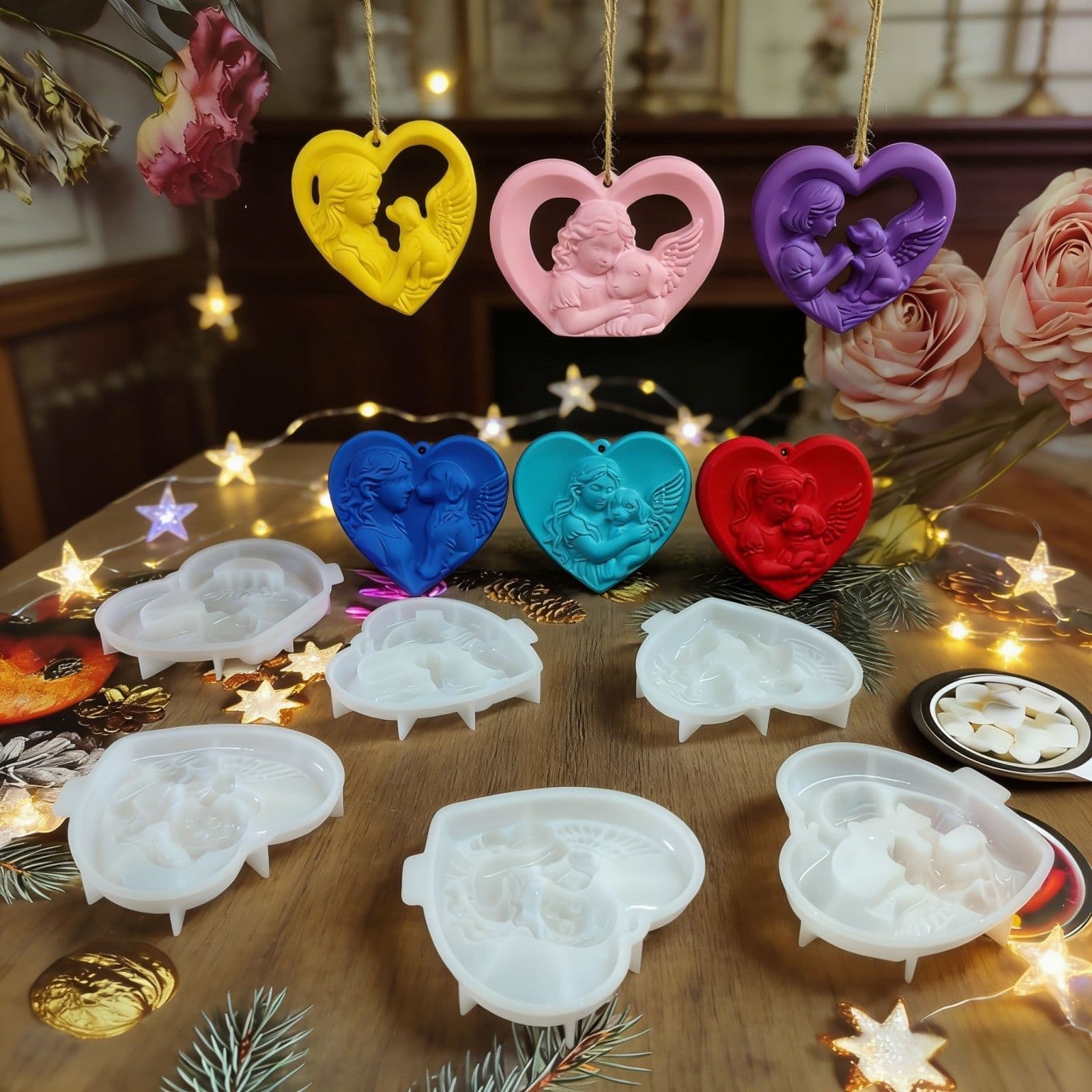 S2711+S2712+S2713+S2714+S2715+S2716 Girl and Angel Dog Pendant Silicone Mold