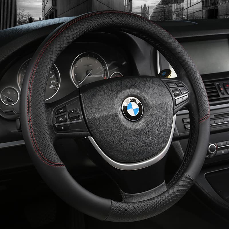 Car Steering Wheel Cover, Electric Vehicle Anti-Slip Steering Cover, Leather All-Season Universal Car Handle Cover, Sports Style, Sweat-Absorbent