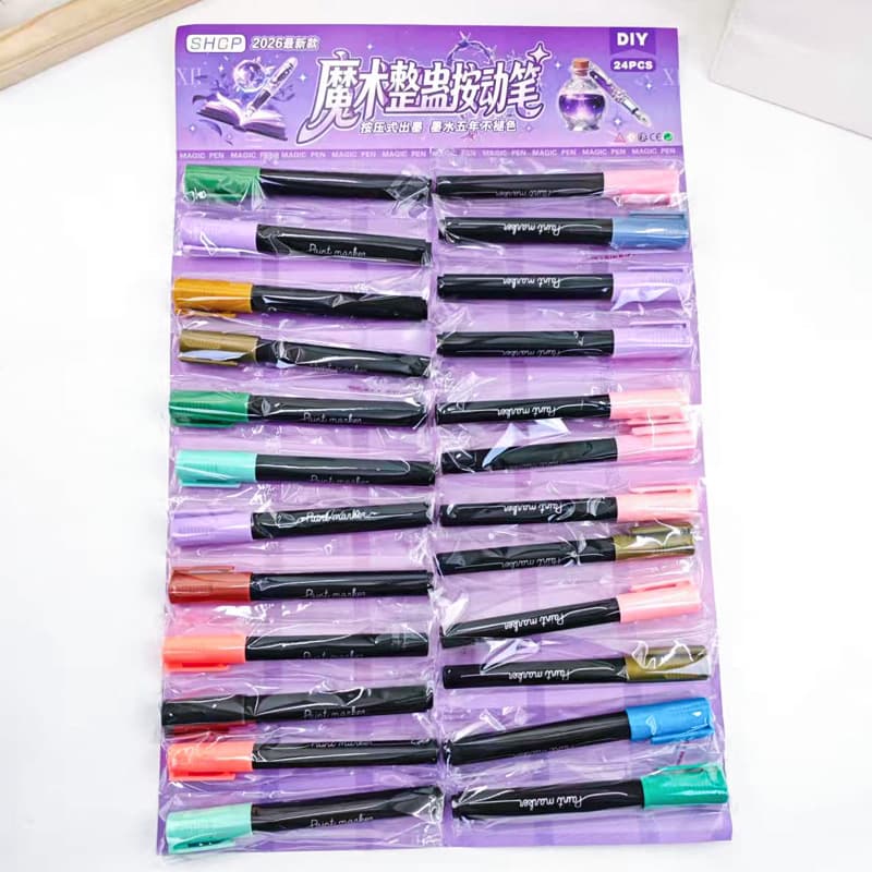 24-Pack Press-Type Magic Prank Marker Pens Waterproof Fade-Resistant Acrylic Markers Wholesale Graffiti Drawing Pens