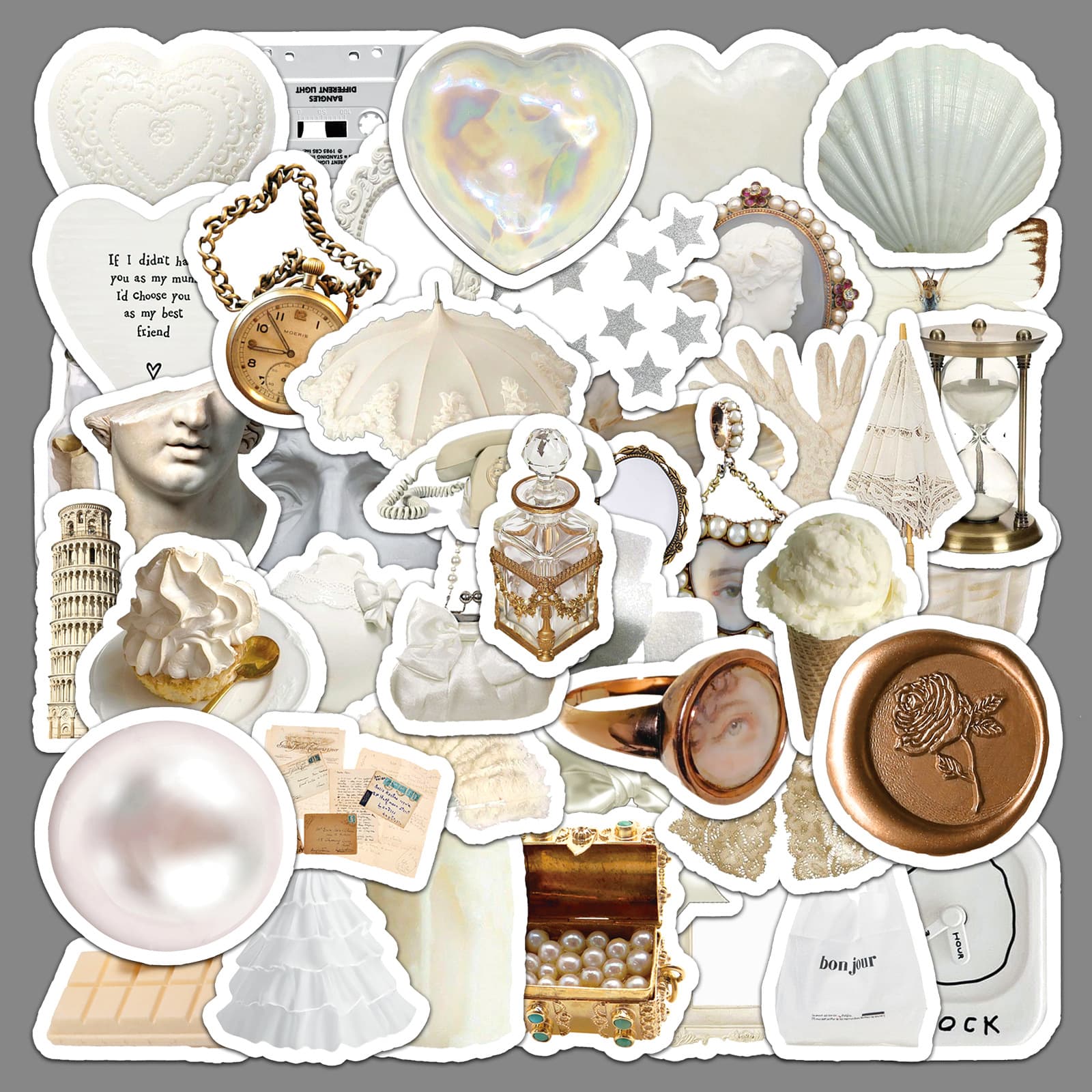 50pcs Ins-style White Phone Case Stickers, Cute DIY Scrapbook Waterproof Decorative Cup Stickers for Girls
