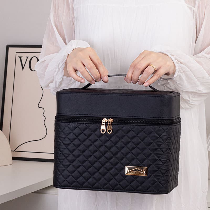 Large Capacity Portable Makeup Bag for Home and Travel, Multifunctional Multi-Layer Cosmetic Organizer Case with Mirror for Desktop