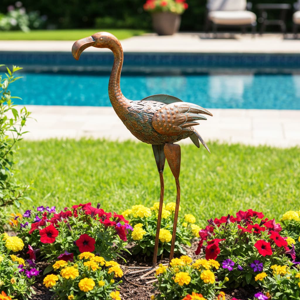 Cross-border wrought iron 3D vintage flamingo sculpture home outdoor courtyard garden ornament decorative metal craft