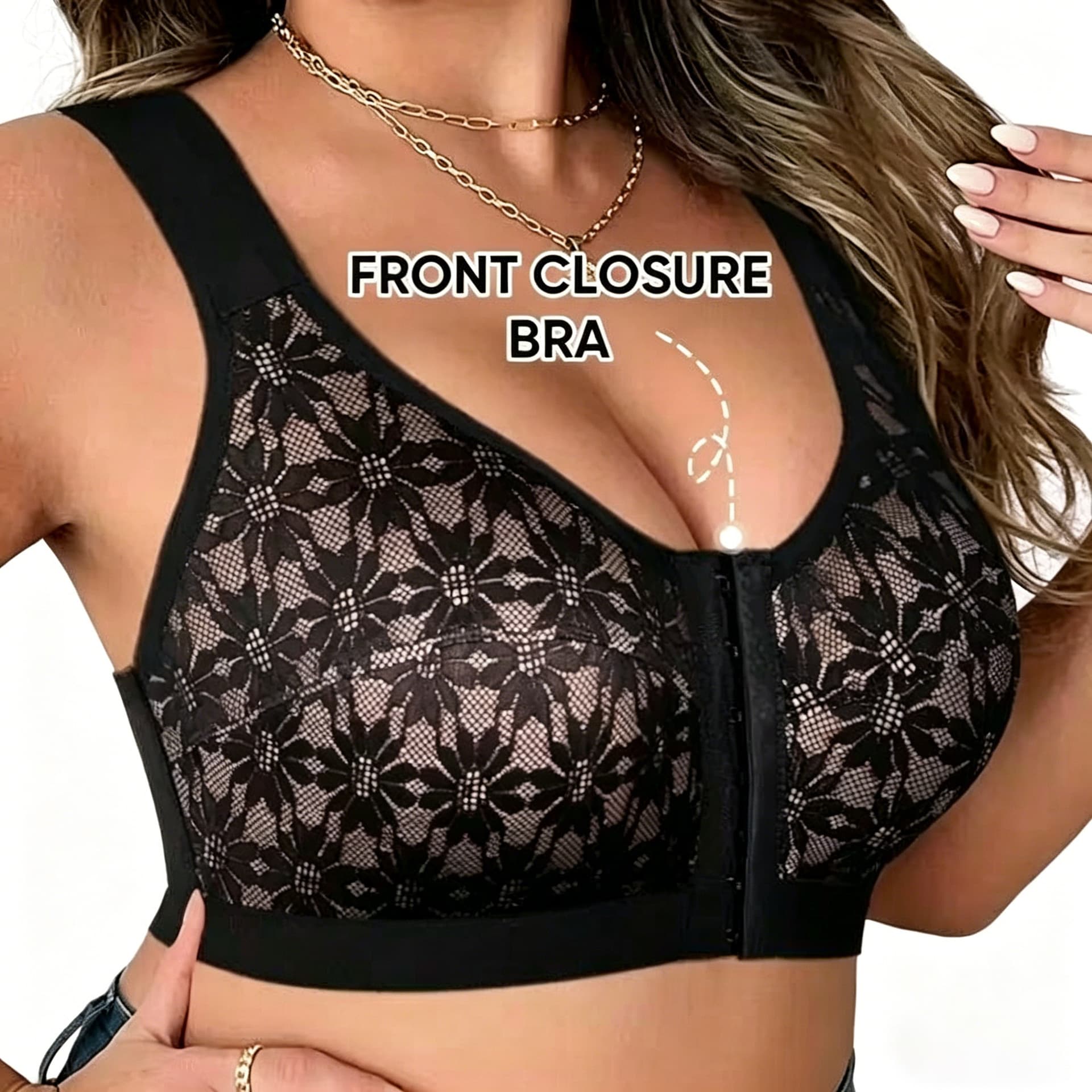 Cross-border US and Europe Plus Size Backless Bra for Women Front Closure Adjustable Wire-Free Lace Vest Style Seamless Bra