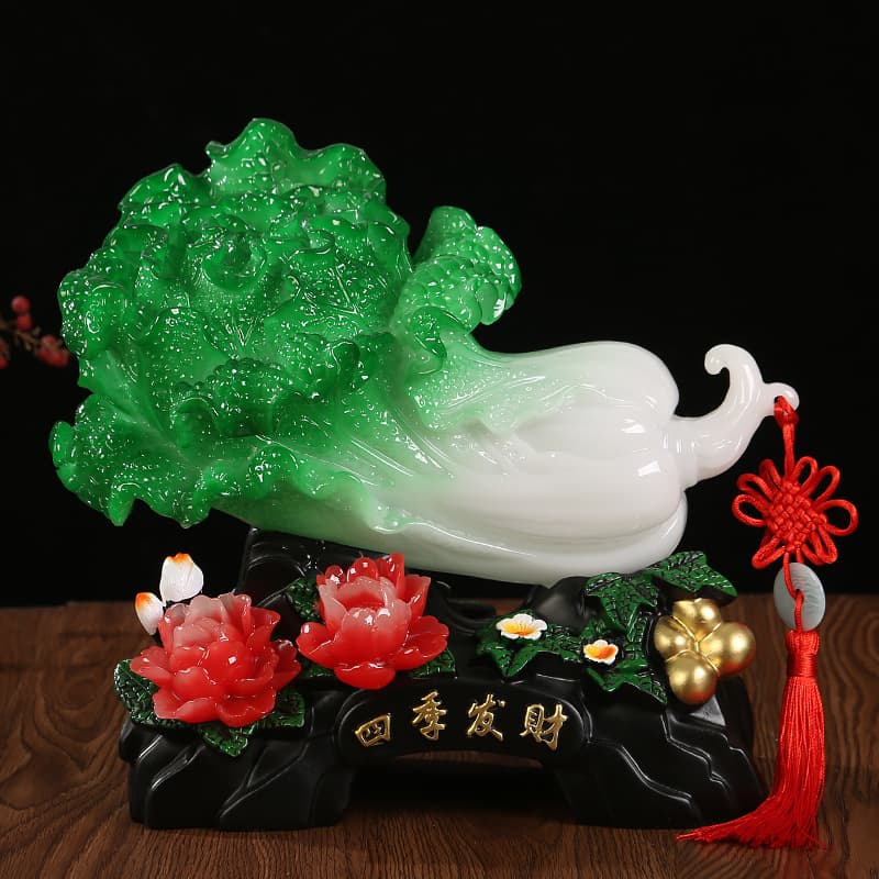 Jade-like Four Seasons Prosperity Jade Cabbage Wealth Ornament, Home Living Room Entryway Liquor Cabinet Decor, Opening and Housewarming Gift