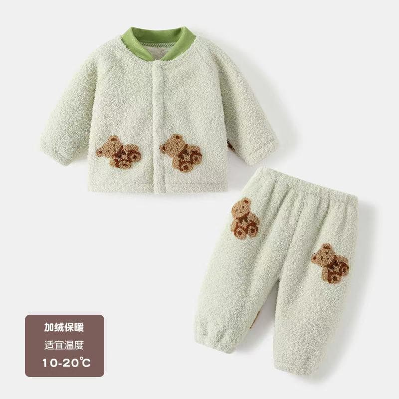 Thickened Fleece Cloud Velvet Children's Sleepwear Set for Boys And Girls Warm Home Clothes Winter Style Polyester Fiber