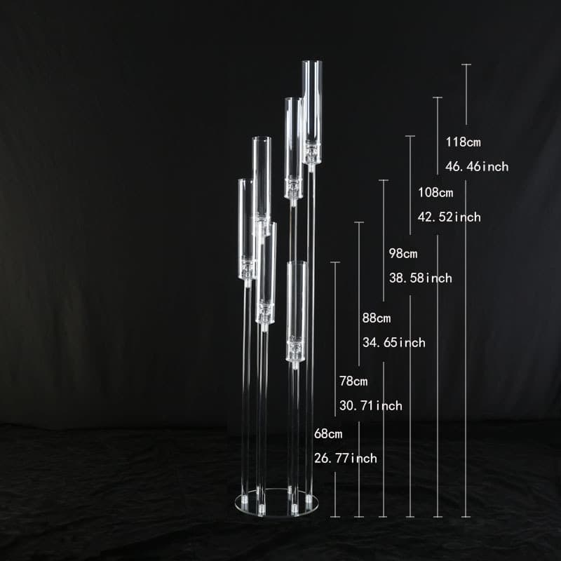 Cross-border Wedding Prop Aisle Transparent Acrylic 6-Arm Candle Holder for Wedding Hall, Party Table Decoration Romantic Candelabra