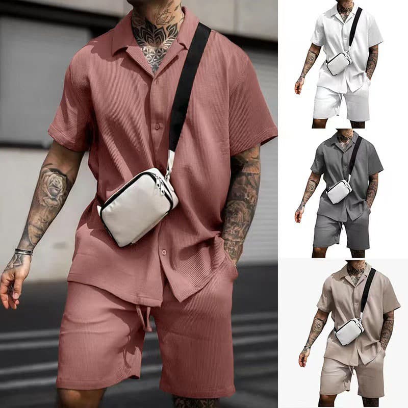 European and American Export Sports Set Men Casual Loose Polo Shirt Short Sleeve Shorts Men Summer Fashion Casual Two-Piece Set