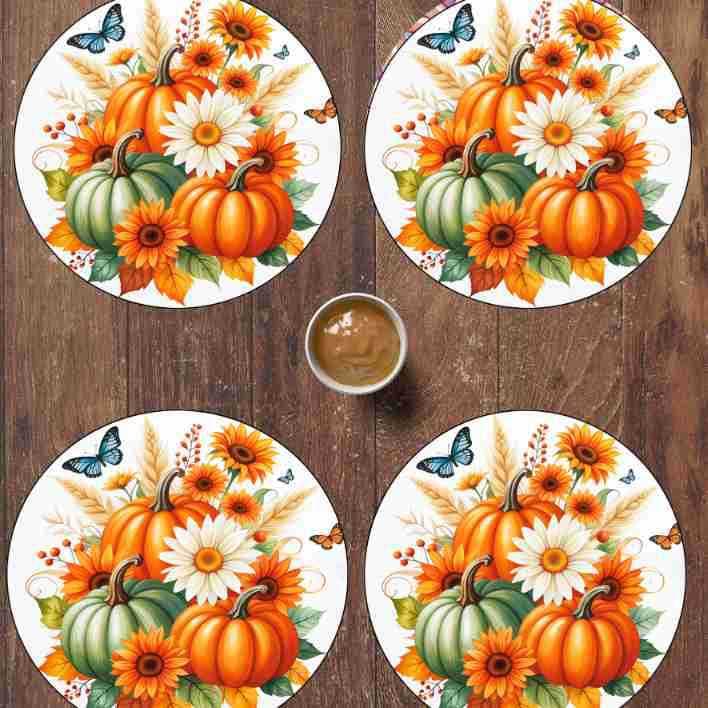 New Cross-Border Thanksgiving Pumpkin Print Round Placemat Table Decor Waterproof Heat-Resistant Decorative Placemat Home Goods