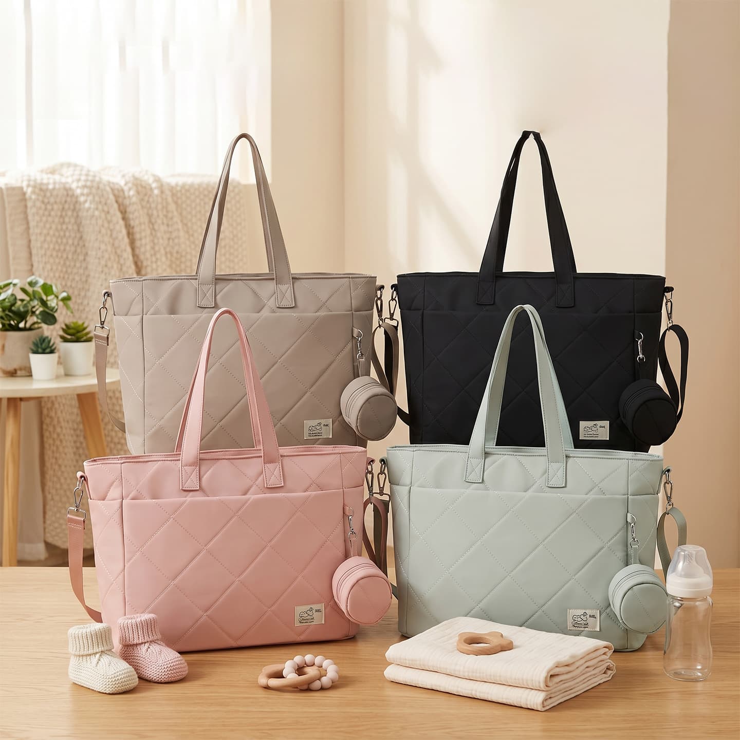Mom Handbag Large Capacity Water-Resistant Shoulder Diaper Bag for Outings with Baby, Portable, Can Hang on Stroller