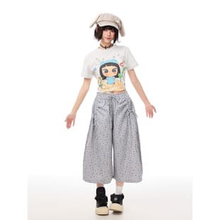 2026 American Casual Polka Dot Plaid Light Y2K Style Cropped Pants Women's Back Star Casual Pants