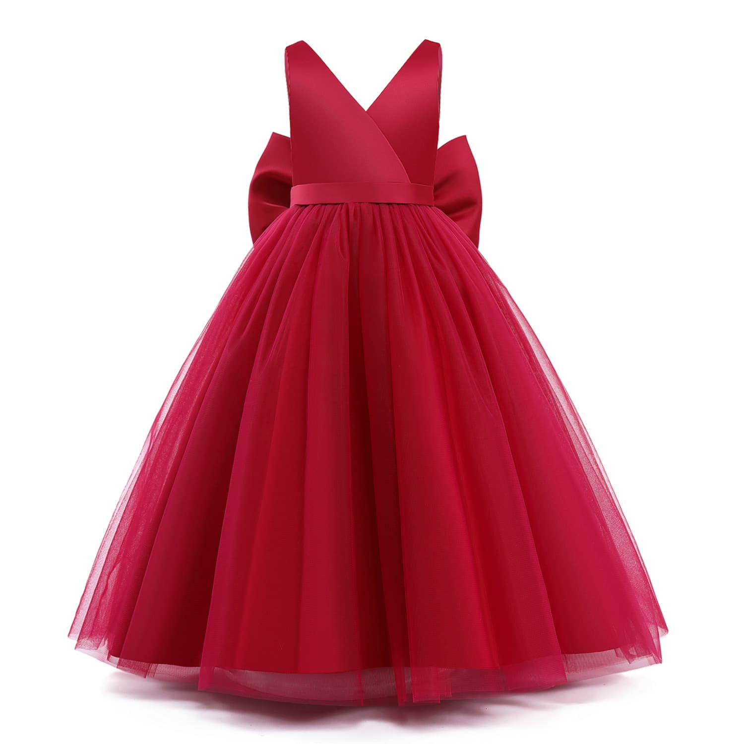 2026 European and American Children's Wedding Dress, Sleeveless Satin Mesh Long Dress for Girls' Birthday Performance, European and American Style