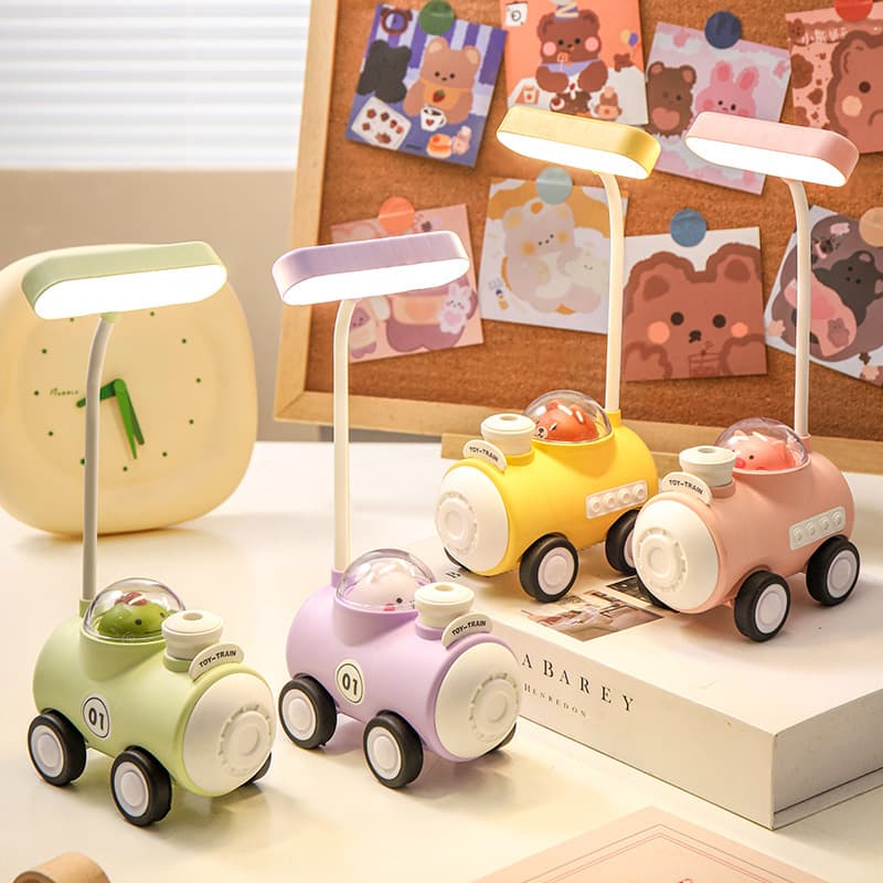 Cross-border Mini LED Train Desk Lamp with Pencil Sharpener, Cute Desk Decor Night Light, Cartoon Stationery Gift