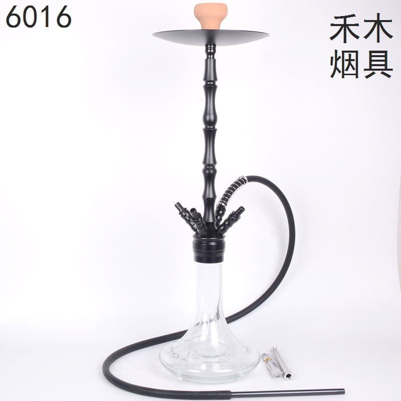 Amazon shisha factory large four-tube silicone tube aluminum alloy glass pot with silicone tube clamp