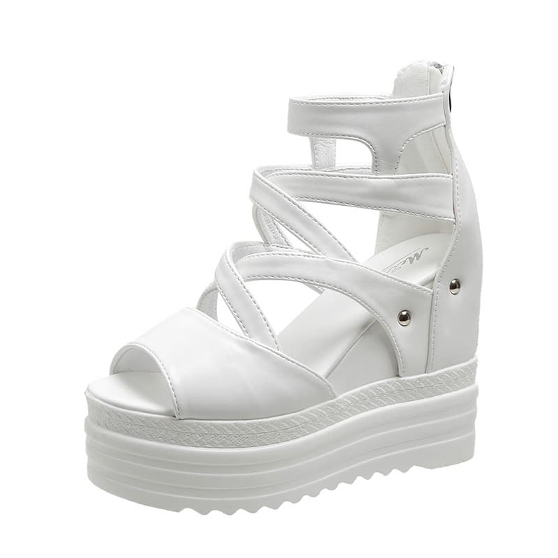 2026 Summer Hollow Roman Sandals Wedge Heel Hidden Height Thick Sole Chunky Platform Shoes