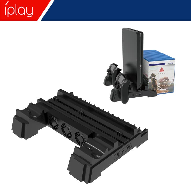 PS4 Slim Pro Console Multifunctional Cooling Stand with Disc Storage Bracket and PS4 Game Controller Charging Dock