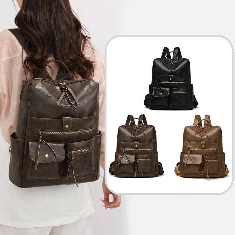 Cross-border Vintage Leather Backpack for Women, Large Capacity, Fashionable and Versatile Commuter Travel Backpack, 2026 New Soft Leather Bag