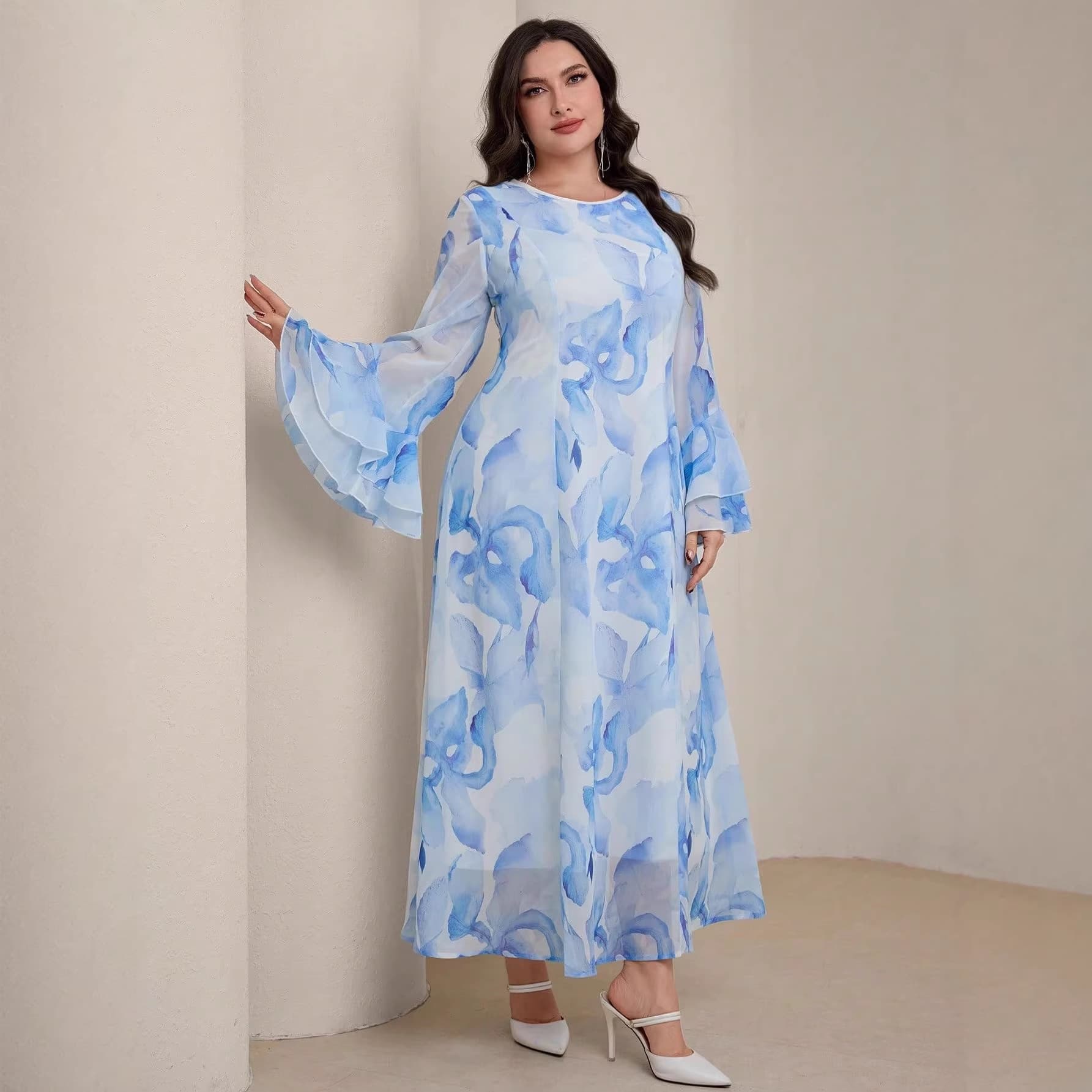 Cross-border Women's Elegant Long Robe Dress Fashion Print Amazon Plus Size Women's Dress